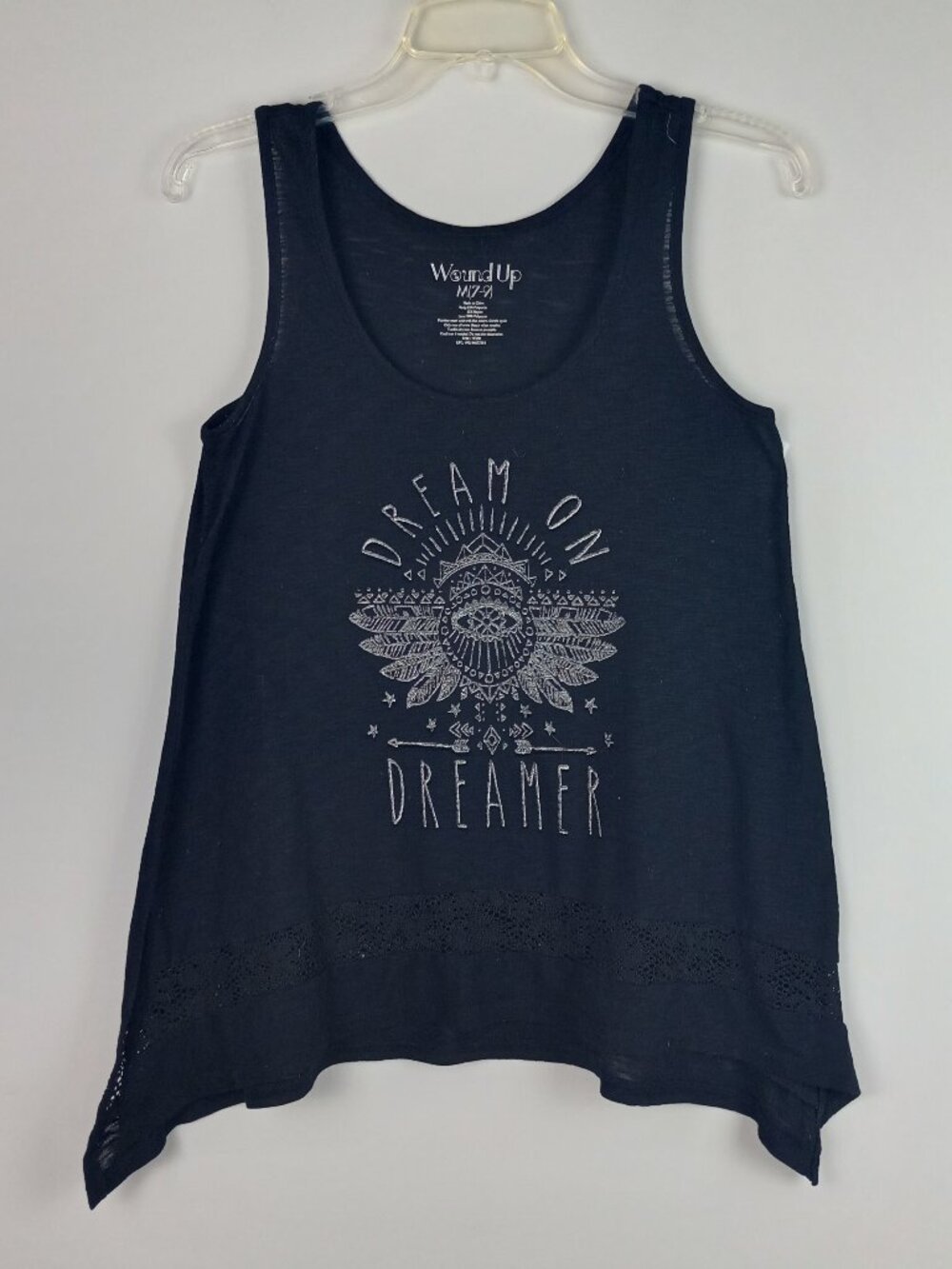 Wound‎ Up Juniors M Black Silver Dream On Dreamer Lace Hem Tunic Tank Top